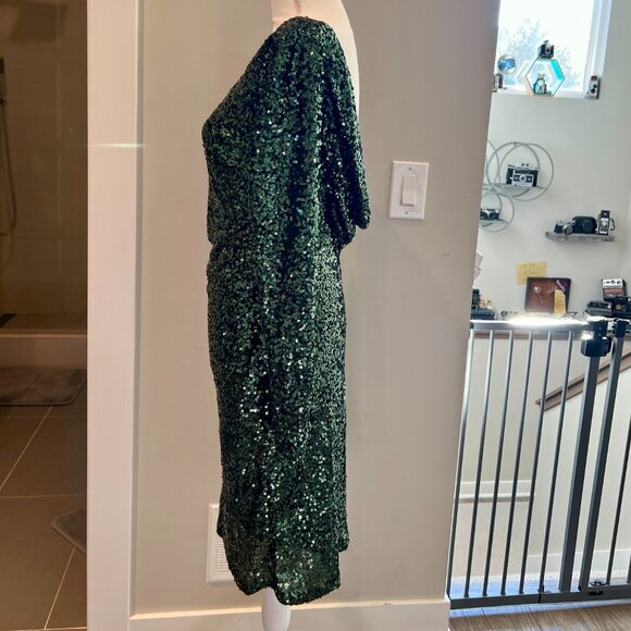 Badgley Mischka Green sequin Midi dress Size 6 - Picture 8 of 12